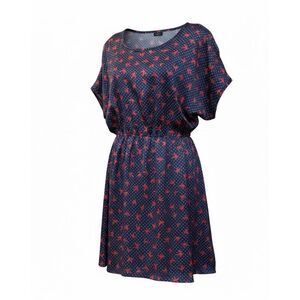 Maude Navy Blue Bird Print Dress Short Sleeve Elastic Waist Medium